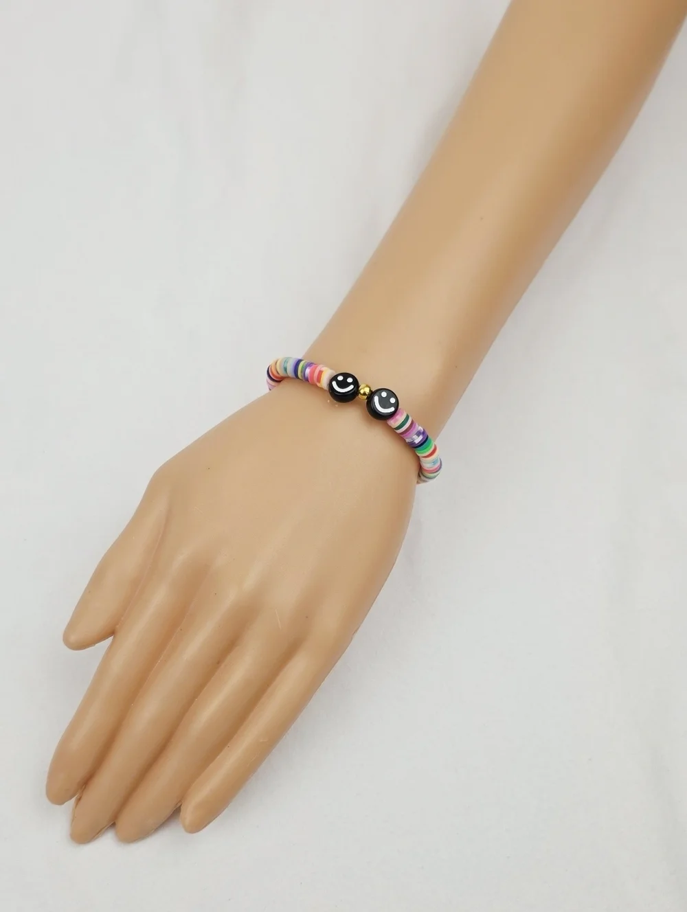 Handmade Clay Bead Multi Color Smiley Face  Bracelet